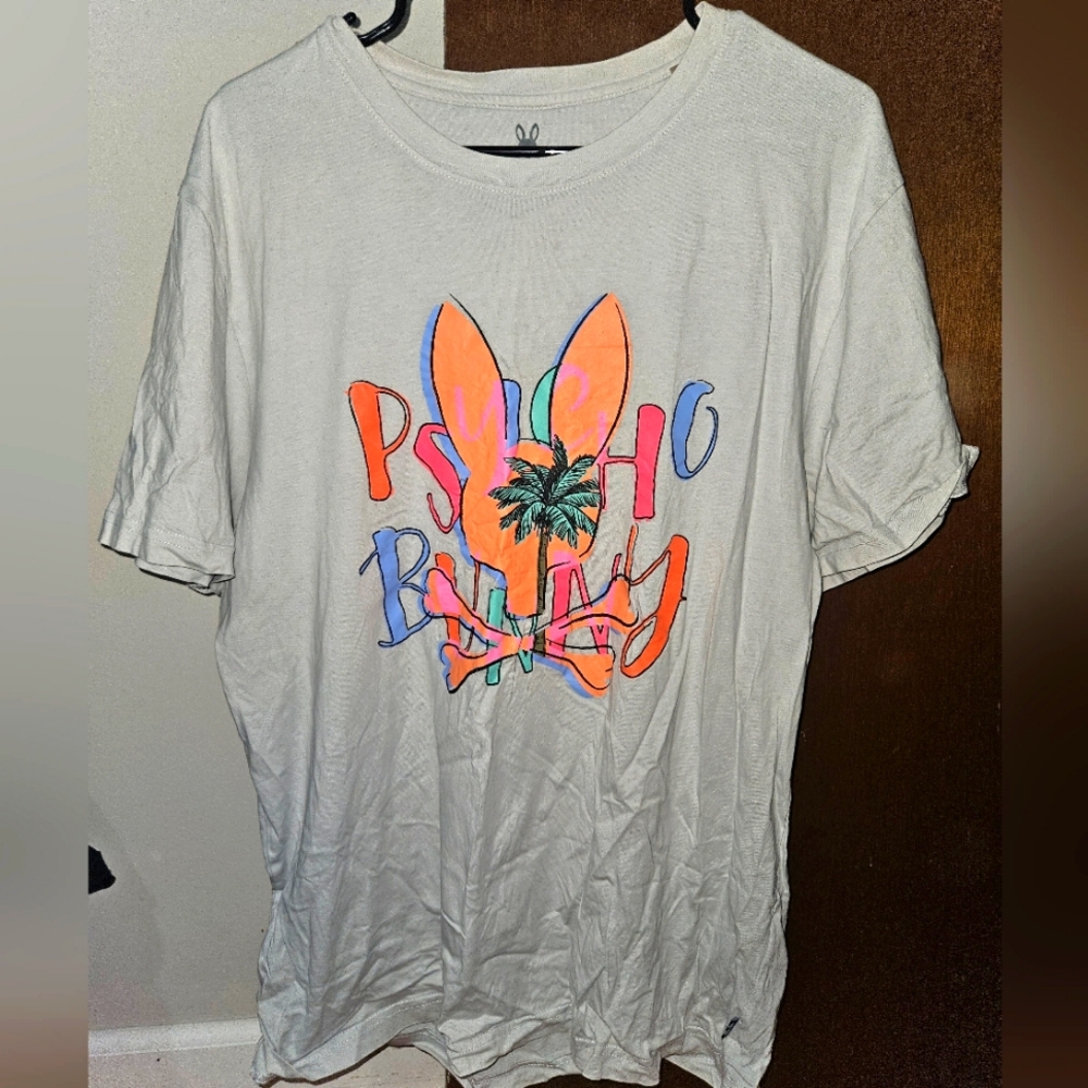 Psycho Bunny men's size 7 white short sleeve t-shirt with logo & palm tree 🌴